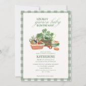 地元の農家で育てられたグリーンのベイビーシャワー 招待状 (正面)