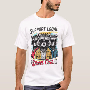 地元の通り猫を応援する可愛いラクーン集団 Tシャツ