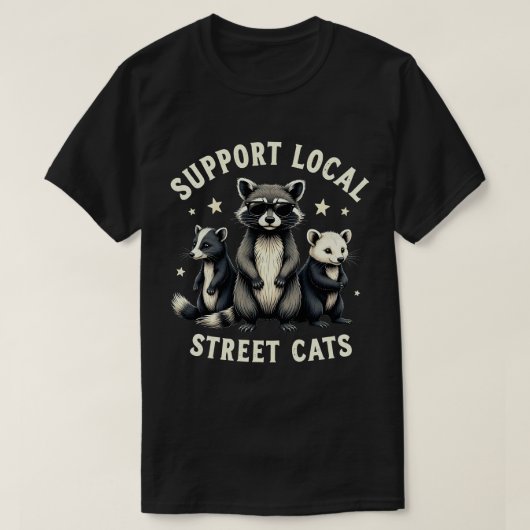 地元の野良猫を応援する 面白い アライグマ ポッサム Tシャツ (デザイン正面)