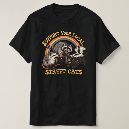 地元の野良猫を支援しよう -アライグマとポッサムのアート- Tシャツ (デザイン正面)