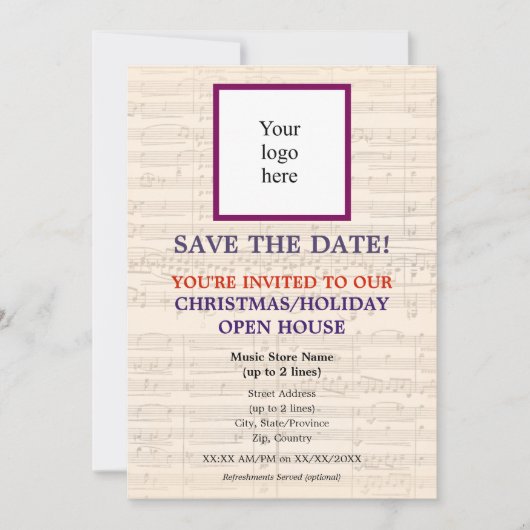 地元の音楽ストアのロゴクリスマスIIIオープンハウス セーブザデート (正面)