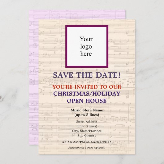 地元の音楽ストアのロゴクリスマスIIIオープンハウス セーブザデート (正面/裏面)
