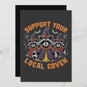 地元の魔女の集団を応援しよう スプーキーラクーン ハロウィン 招待状 (正面/裏面)