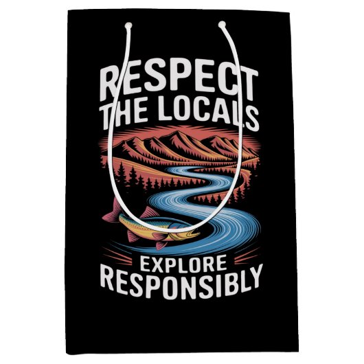 地元の魚の海を尊重する地球を救う ミディアムペーパーバッグ (正面)