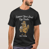 地元卵販売店を応援 面白いニワトリ アイスコーヒー Tシャツ (正面)