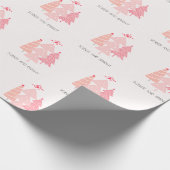 地味で明るいピンクのクリスマスツリー ラッピングペーパー (角)