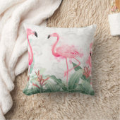 地味なバックグロの熱帯植物のフラミンゴ クッション (ブランケット)