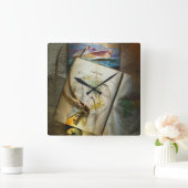 地図およびコンパス スクエア壁時計 (ホーム)