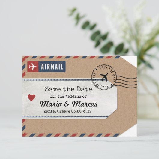 地図が付いているギリシャの航空郵便の荷物のラベルの保存の日付 セーブザデート (スタンド正面)