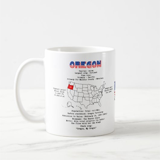 地図と有用な情報に関するオレゴン州アメリカ州 コーヒーマグカップ (左)