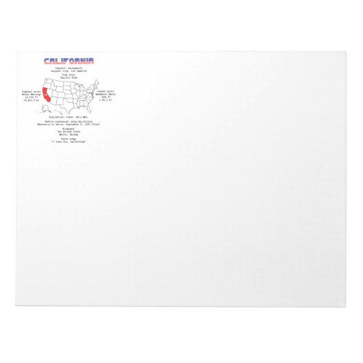 地図と有用な情報に関するカリフォルニアのアメリカ州 ノートパッド (正面)