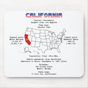 地図と有用な情報に関するカリフォルニアのアメリカ州 マウスパッド