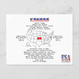 地図と有用な情報に関するカンザスアメリカ州 シーズンポストカード