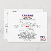 地図と有用な情報に関するカンザスアメリカ州 シーズンポストカード (正面/裏面)