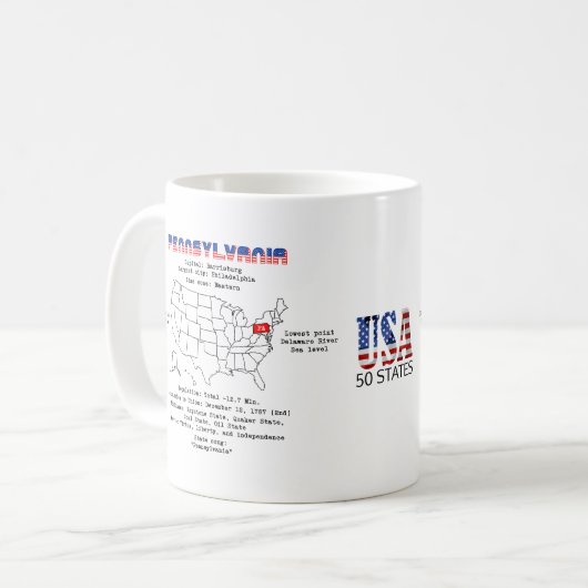 地図と詳細のペンシルベニア州アメリカの州 コーヒーマグカップ (正面左)