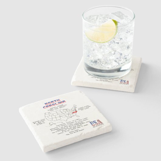 地図と詳細の北カロライナ州アメリカの州 ストーンコースター (横)