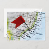 地図にはブラジルのリオデジャネイロにある地図のピンが貼られている。 ポストカード (正面/裏面)