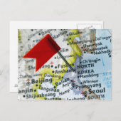 地図に北朝鮮に配置された地図ピンを閉じる ポストカード (正面/裏面)