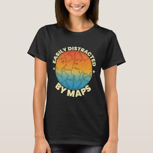 地図に夢中になりがち 地理教師 地理学 Tシャツ (正面)