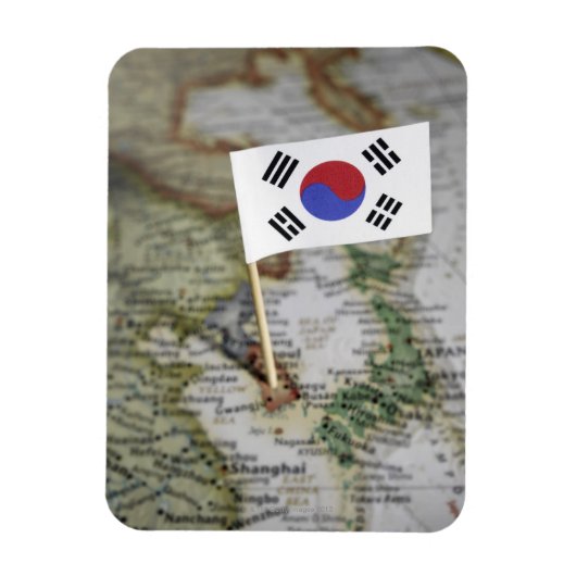地図に記載された韓国国旗 マグネット (縦)