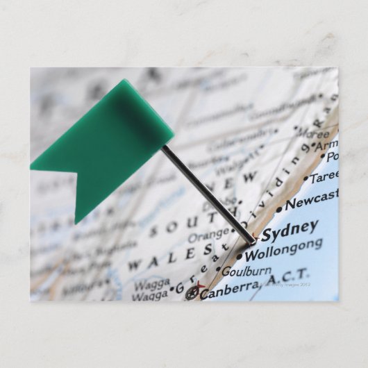 地図に載せた地図のピンはオーストラリアのシドニーに置かれていた。 ポストカード (正面)