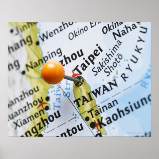 地図に載せた地図のピンは台北，台湾， ポスター (正面)