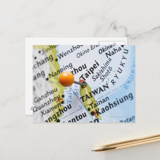 地図に載せた地図のピンは台北，台湾， ポストカード (正面/裏面インサイチュ)