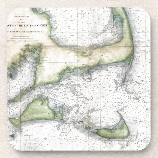 地図のケープコッド、Nantucketのマーサのブドウ園 コースター (正面)