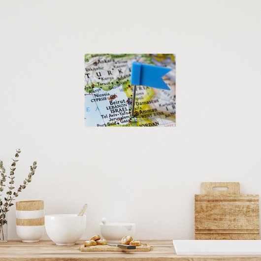 地図のピンはイスラエルのエルサレムに置かれ, ポスター (キッチン)