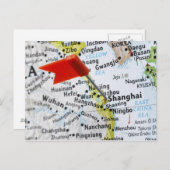 地図のピンは上海に配置され、中国は地図に、 ポストカード (正面/裏面)