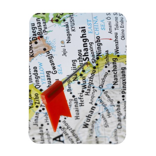 地図のピンは上海に配置され、中国は地図に、 マグネット (縦)