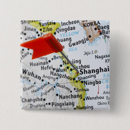 地図のピンは上海に配置され、中国は地図に、 缶バッジ (正面)