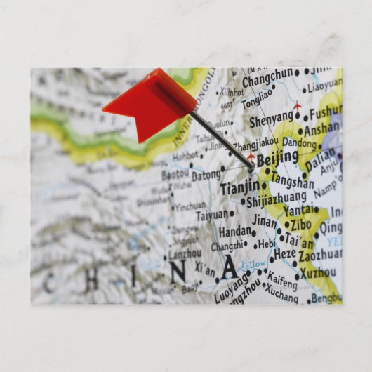 地図のピンは北京に配置され、地図の中国は、 ポストカード (正面)