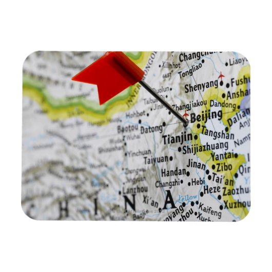 地図のピンは北京に配置され、地図の中国は、 マグネット (横)