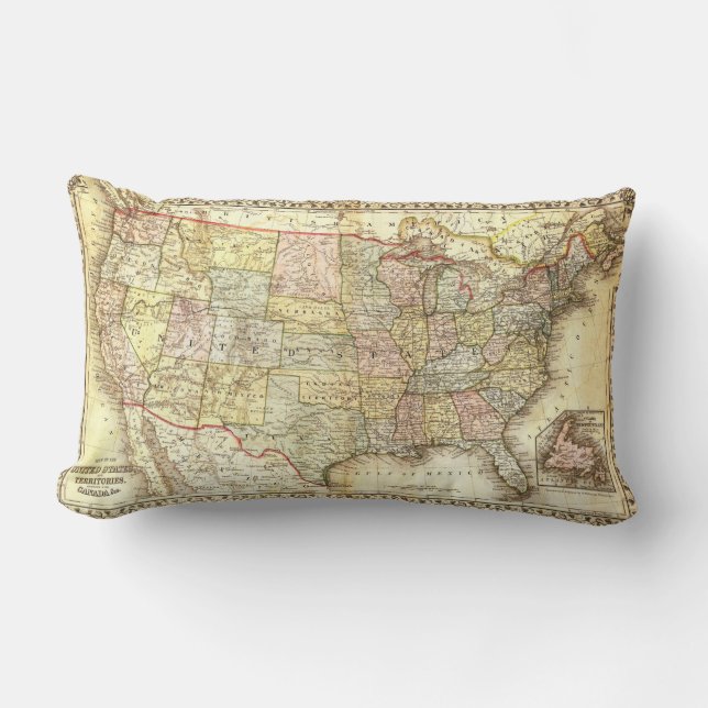 地図の米国旧式なアメリカ米国のヴィンテージ1867年 ランバークッション (正面)