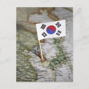 地図の韓国の旗 ポストカード