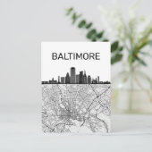 地図はがき付きボルチモア・メリーランド・シティ・スカイライン ポストカード (スタンド正面)
