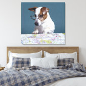 地図を読勉強している眼鏡の犬 キャンバスプリント (インサイチュ (寝室))