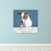 地図を読勉強している眼鏡の犬 キャンバスプリント (インサイチュ (ウッドフロア))