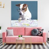 地図を読勉強している眼鏡の犬 キャンバスプリント (インサイチュ (リビング))