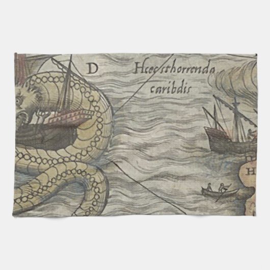 地図モンスターかシーサーペント キッチンタオル (横)