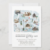 地図図解入りの、写真付きの |近所のホリデーパーティー 招待状 (正面)