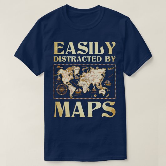 地図地図地理地理学者によって容易に気を取られる Tシャツ (デザイン正面)