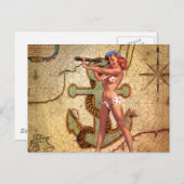 地図航海のビーチビキニぴんぴん上ガールセーラー ポストカード (正面/裏面)