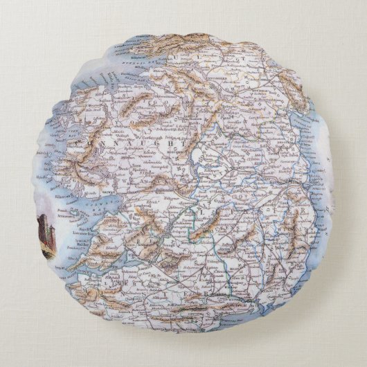 地図: アイルランド1851年 ラウンドクッション (正面)