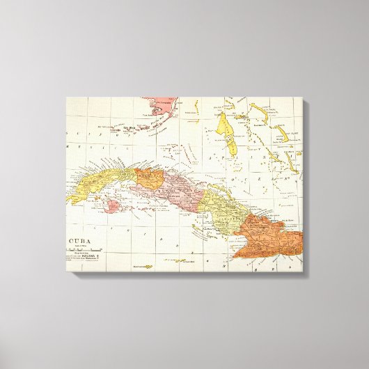 地図：キューバ、1900年 キャンバスプリント (正面)