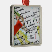 地図、クローズアップにシンガポールに置かれるピンの地図を描いて下さい メタルオーナメント (右)