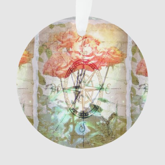 地図、コンパス、バラ オーナメント (正面)