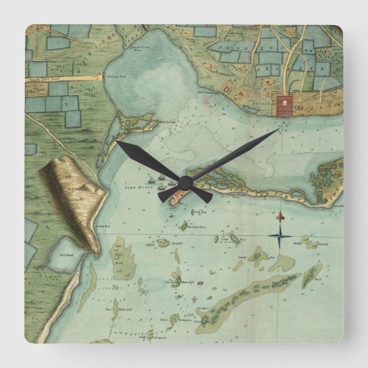 地図: ジャマイカ1756年 スクエア壁時計 (正面)