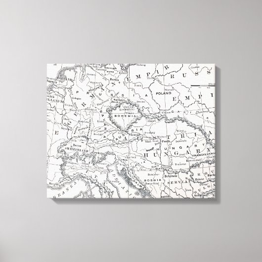 地図：ドイツとオーストリア キャンバスプリント (正面)